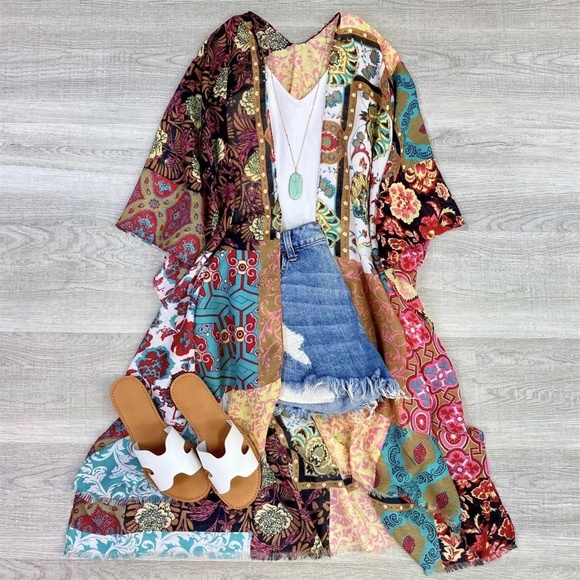 Boho Print Lightweight Kimono |Mint - Picture 3 of 4